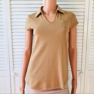 THYME Maternity Tan Short Sleeve Collared Shirt Size Small